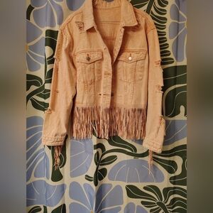 Fringed Light Pink Denim Jacket